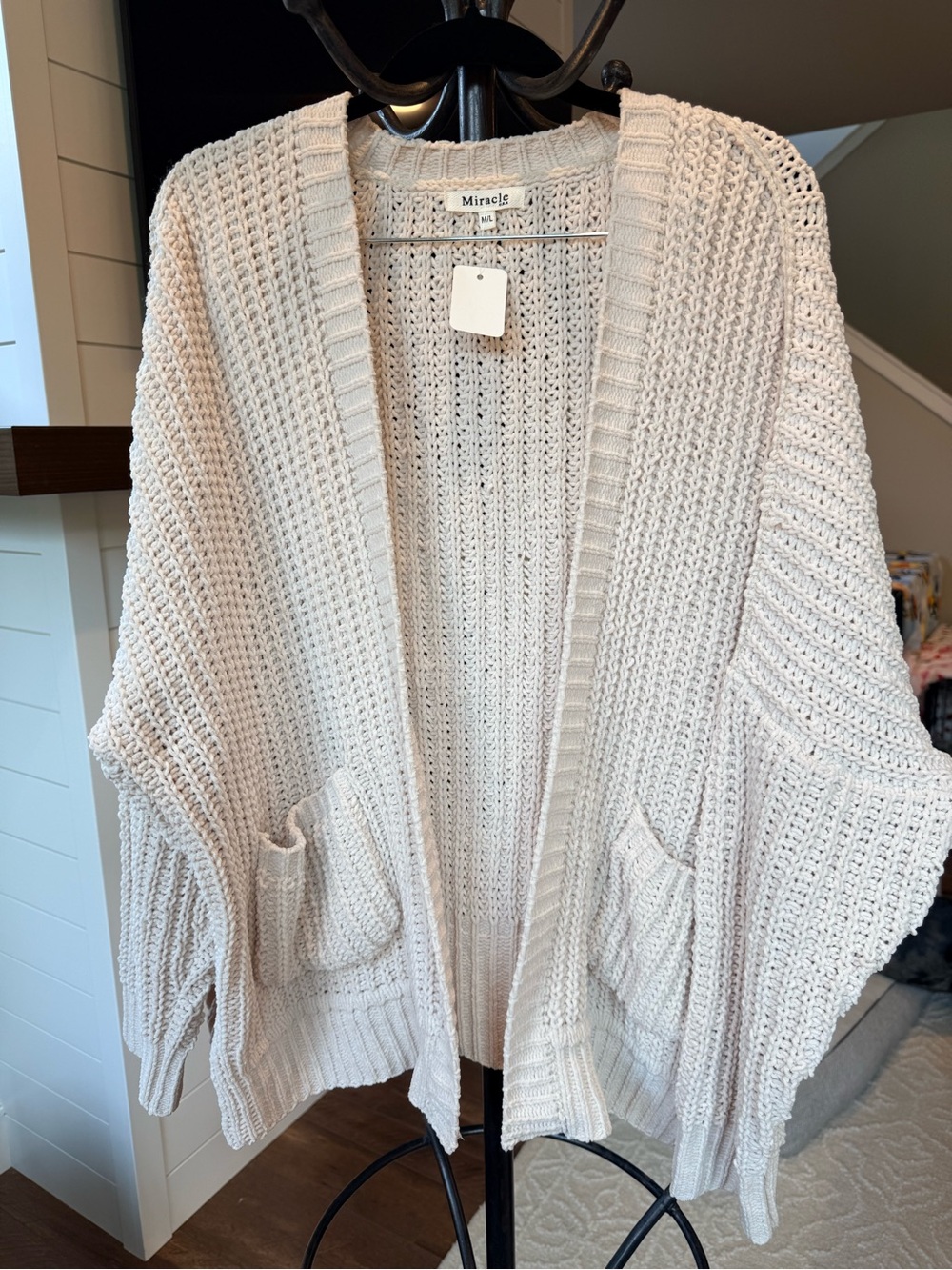 Miracle USA Cream Open-Front Chunky Knit Cardigan SIZE M/L please note the size